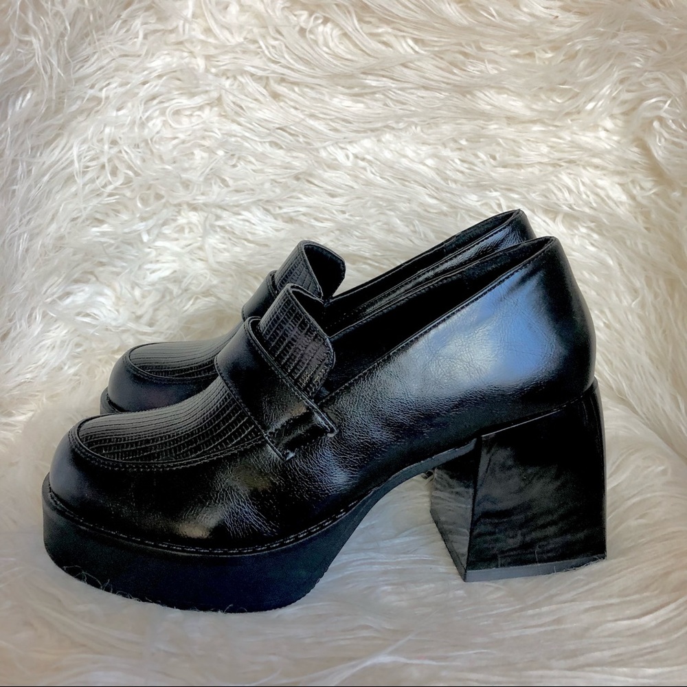 Faux Leather Chunky Heeled Loafers